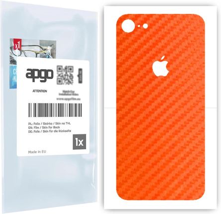 Folia naklejka skórka strukturalna na TYŁ do Apple iPhone 8 -  Carbon Pomarańczowy - apgo SKINS