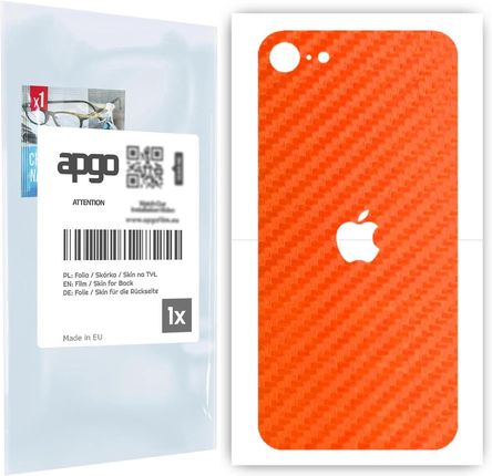 Folia naklejka skórka strukturalna na TYŁ do Apple iPhone SE (2020) -  Carbon Pomarańczowy - apgo SKINS
