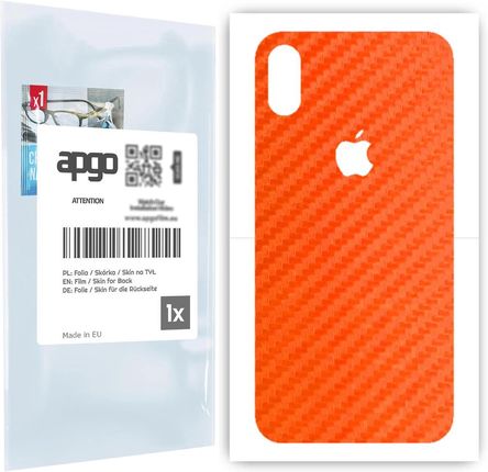 Folia naklejka skórka strukturalna na TYŁ do Apple iPhone X -  Carbon Pomarańczowy - apgo SKINS