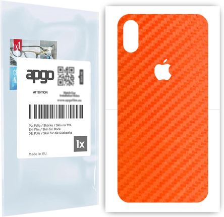 Folia naklejka skórka strukturalna na TYŁ do Apple iPhone XS -  Carbon Pomarańczowy - apgo SKINS