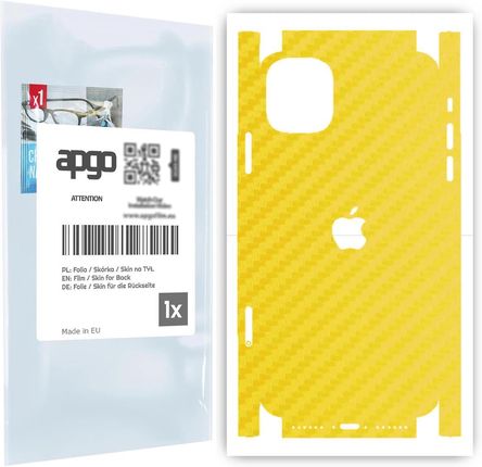 Folia naklejka skórka strukturalna na TYŁ+BOKI do Apple iPhone 11 -  Carbon Żółty - apgo SKINS