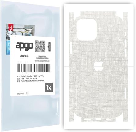 Folia naklejka skórka strukturalna na TYŁ+BOKI do Apple iPhone 12 Pro -  Tkanina Biała - apgo SKINS