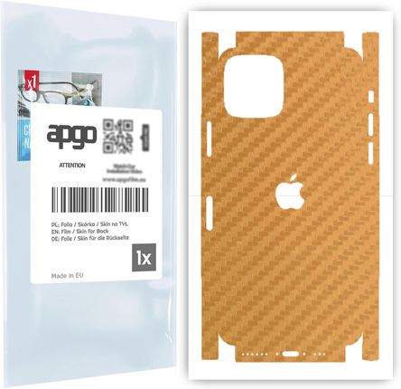 Folia naklejka skórka strukturalna na TYŁ+BOKI do Apple iPhone 11 Pro -  Carbon Złoty - apgo SKINS