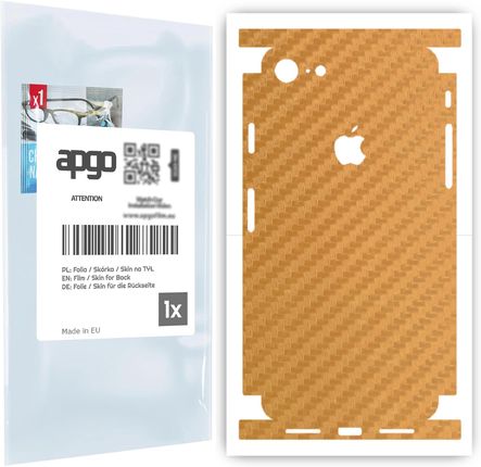 Folia naklejka skórka strukturalna na TYŁ+BOKI do Apple iPhone 7 -  Carbon Złoty - apgo SKINS