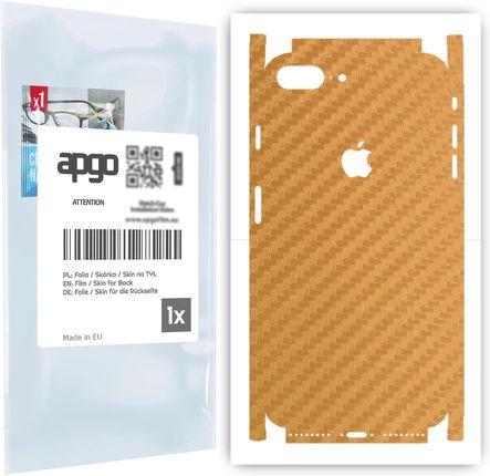 Folia naklejka skórka strukturalna na TYŁ+BOKI do Apple iPhone 8 Plus -  Carbon Złoty - apgo SKINS