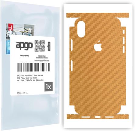 Folia naklejka skórka strukturalna na TYŁ+BOKI do Apple iPhone X -  Carbon Złoty - apgo SKINS