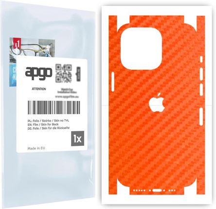 Folia naklejka skórka strukturalna na TYŁ+BOKI do Apple iPhone 13 Pro -  Carbon Pomarańczowy - apgo SKINS