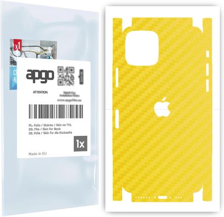 Folia naklejka skórka strukturalna na TYŁ+BOKI do Apple iPhone 11 Pro -  Carbon Żółty - apgo SKINS