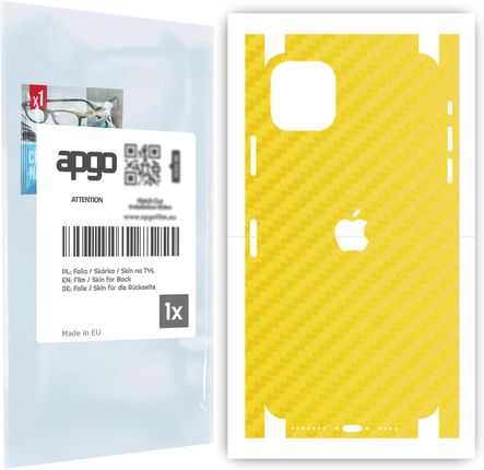 Folia naklejka skórka strukturalna na TYŁ+BOKI do Apple iPhone 11 Pro Max -  Carbon Żółty - apgo SKINS
