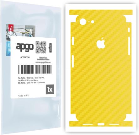 Folia naklejka skórka strukturalna na TYŁ+BOKI do Apple iPhone 8 -  Carbon Żółty - apgo SKINS