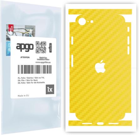 Folia naklejka skórka strukturalna na TYŁ+BOKI do Apple iPhone SE (2020) -  Carbon Żółty - apgo SKINS