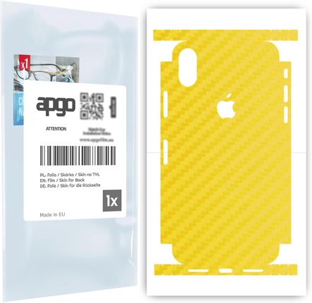 Folia naklejka skórka strukturalna na TYŁ+BOKI do Apple iPhone X -  Carbon Żółty - apgo SKINS