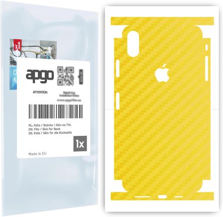 Folia naklejka skórka strukturalna na TYŁ+BOKI do Apple iPhone XS Max -  Carbon Żółty - apgo SKINS