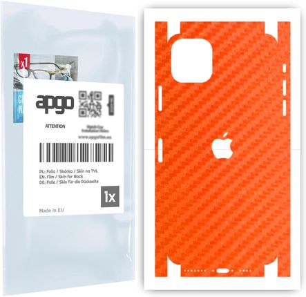 Folia naklejka skórka strukturalna na TYŁ+BOKI do Apple iPhone 11 Pro Max -  Carbon Pomarańczowy - apgo SKINS