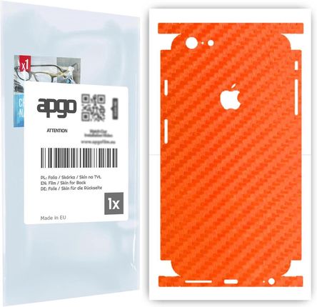 Folia naklejka skórka strukturalna na TYŁ+BOKI do Apple iPhone 6s Plus -  Carbon Pomarańczowy - apgo SKINS