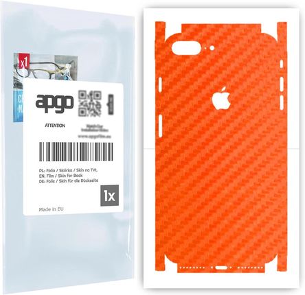 Folia naklejka skórka strukturalna na TYŁ+BOKI do Apple iPhone 7 Plus -  Carbon Pomarańczowy - apgo SKINS
