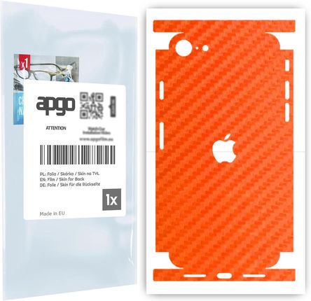 Folia naklejka skórka strukturalna na TYŁ+BOKI do Apple iPhone SE (2020) -  Carbon Pomarańczowy - apgo SKINS