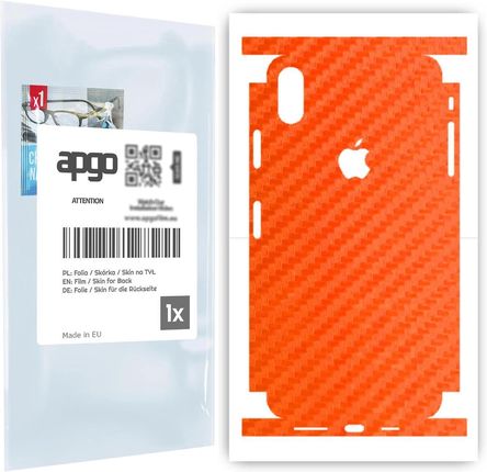 Folia naklejka skórka strukturalna na TYŁ+BOKI do Apple iPhone XS Max -  Carbon Pomarańczowy - apgo SKINS