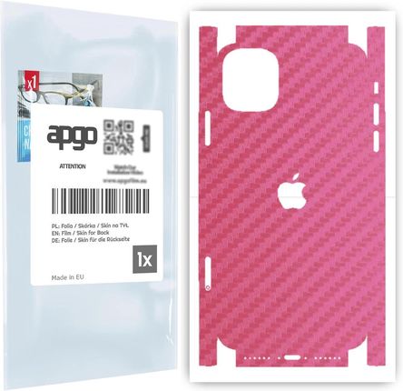 Folia naklejka skórka strukturalna na TYŁ+BOKI do Apple iPhone 11 -  Carbon Różowy - apgo SKINS