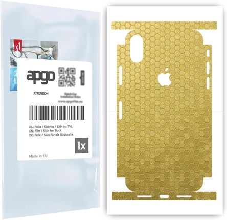 Folia naklejka skórka strukturalna na TYŁ+BOKI do Apple iPhone X -  Plaster Miodu Złoty - apgo SKINS