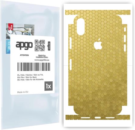 Folia naklejka skórka strukturalna na TYŁ+BOKI do Apple iPhone XS -  Plaster Miodu Złoty - apgo SKINS
