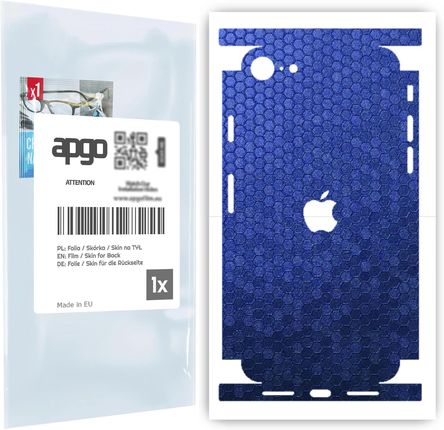 Folia naklejka skórka strukturalna na TYŁ+BOKI do Apple iPhone SE (2020) -  Plaster Miodu Niebieski - apgo SKINS