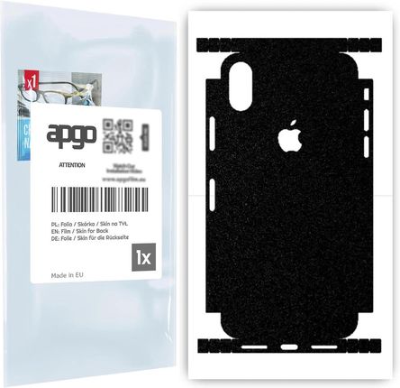 Folia naklejka skórka strukturalna na TYŁ+BOKI do Apple iPhone X -  Czarny Pastel Matowy Chropowaty Baranek - apgo SKINS