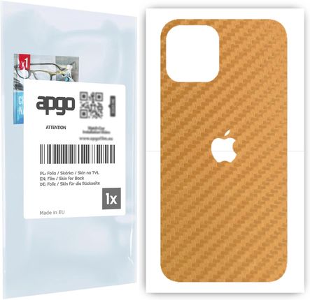 Folia naklejka skórka strukturalna na TYŁ do Apple iPhone 12 Pro -  Carbon Złoty - apgo SKINS