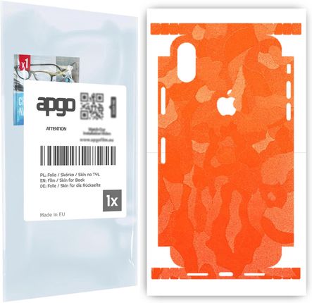 Folia naklejka skórka strukturalna na TYŁ+BOKI do Apple iPhone XS -  Moro | Camo Pomarańczowy - apgo SKINS
