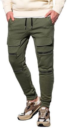 Ombre spodnie dresowe męskie P901, khaki oliwkowe - Rozmiar:S