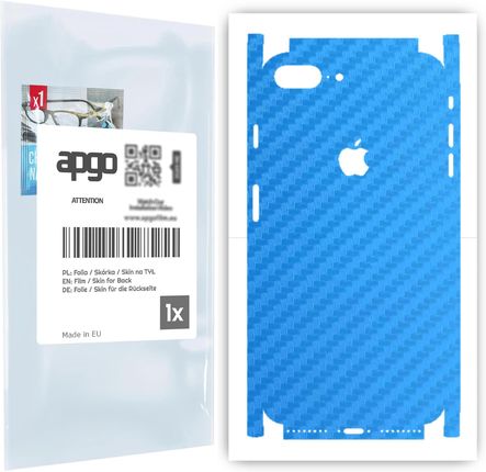 Folia naklejka skórka strukturalna na TYŁ+BOKI do Apple iPhone 8 Plus -  Carbon Niebieski - apgo SKINS
