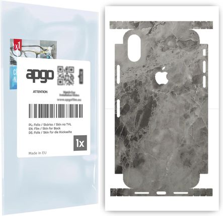 Folia naklejka skórka strukturalna na TYŁ+BOKI do Apple iPhone X -  Marmur Czarny - apgo SKINS
