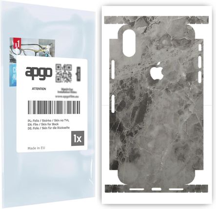 Folia naklejka skórka strukturalna na TYŁ+BOKI do Apple iPhone XS -  Marmur Czarny - apgo SKINS