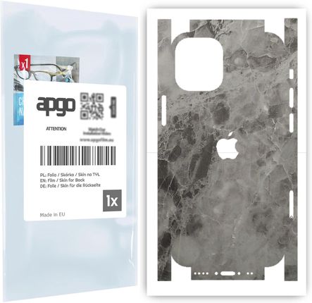Folia naklejka skórka strukturalna na TYŁ+BOKI do Apple iPhone 12 mini -  Marmur Czarny - apgo SKINS