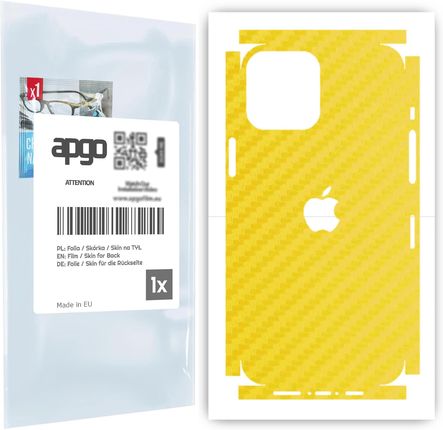 Folia naklejka skórka strukturalna na TYŁ+BOKI do Apple iPhone 12 Pro Max -  Carbon Żółty - apgo SKINS
