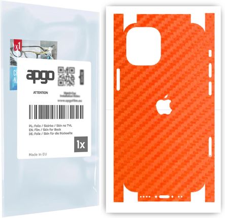 Folia naklejka skórka strukturalna na TYŁ+BOKI do Apple iPhone 12 mini -  Carbon Pomarańczowy - apgo SKINS