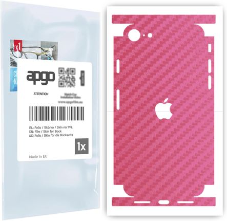 Folia naklejka skórka strukturalna na TYŁ+BOKI do Apple iPhone SE (2020) -  Carbon Różowy - apgo SKINS