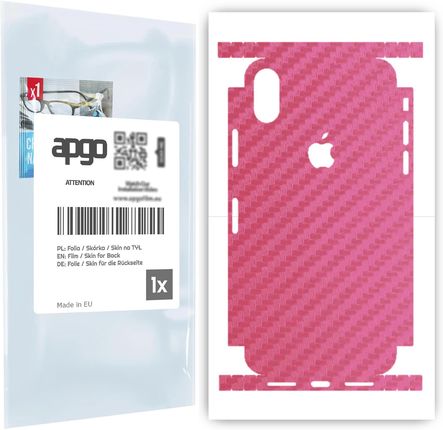 Folia naklejka skórka strukturalna na TYŁ+BOKI do Apple iPhone X -  Carbon Różowy - apgo SKINS