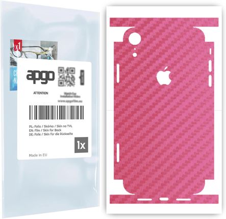 Folia naklejka skórka strukturalna na TYŁ+BOKI do Apple iPhone XR -  Carbon Różowy - apgo SKINS
