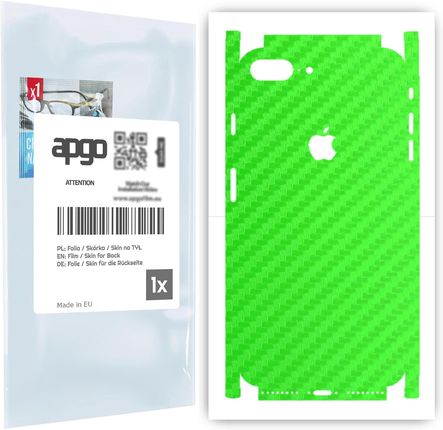 Folia naklejka skórka strukturalna na TYŁ+BOKI do Apple iPhone 8 Plus -  Carbon Zielony - apgo SKINS