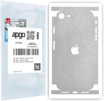 Folia naklejka skórka strukturalna na TYŁ+BOKI do Apple iPhone SE (2020) -  Skóra Srebrna - apgo SKINS