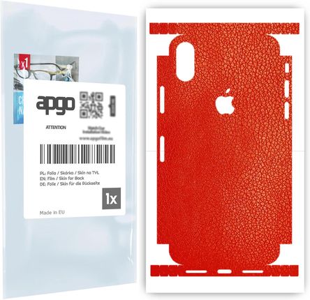 Folia naklejka skórka strukturalna na TYŁ+BOKI do Apple iPhone XS -  Skóra Czerwona - apgo SKINS