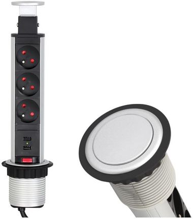 Design Light Przedłużacz Biurkowy Wpuszczany Aluminium Z Usb Fi60 3Xgniaz + 2 Xusb