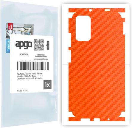 Folia naklejka skórka strukturalna na TYŁ+BOKI do Xiaomi Redmi 9T -  Carbon Pomarańczowy - apgo SKINS