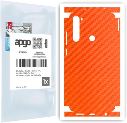 Folia naklejka skórka strukturalna na TYŁ+BOKI do Xiaomi Redmi Note 8 -  Carbon Pomarańczowy - apgo SKINS