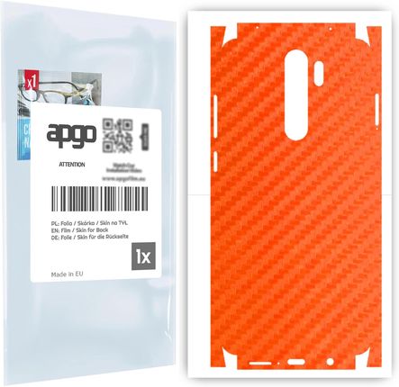 Folia naklejka skórka strukturalna na TYŁ+BOKI do Xiaomi Redmi Note 8 Pro -  Carbon Pomarańczowy - apgo SKINS