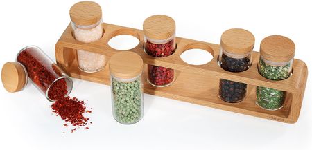 Zassenhaus Spices półka na przyprawy z 6 pojemnikami stojąca drewniana
