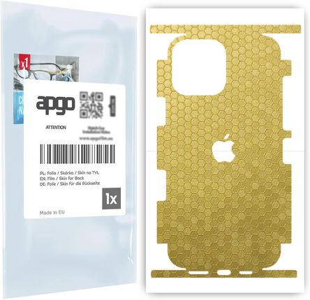 Folia naklejka skórka strukturalna na TYŁ+BOKI do Apple iPhone 13 Pro Max -  Plaster Miodu Złoty - apgo SKINS