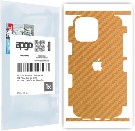 Folia naklejka skórka strukturalna na TYŁ+BOKI do Apple iPhone 13 Pro Max -  Carbon Złoty - apgo SKINS