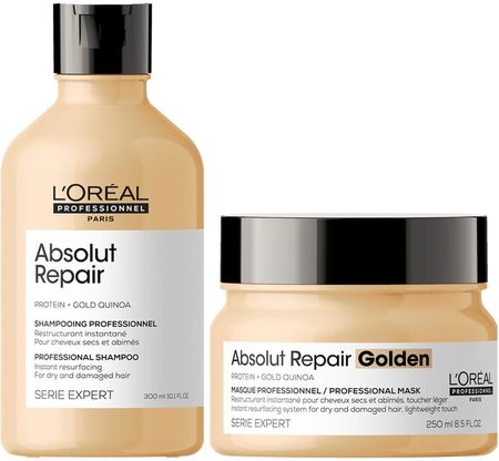 L'Oreal Professionnel Absolut Repair Gold odbudowujący zestaw do włosów zniszczonych szampon 300ml, złota maska 250ml